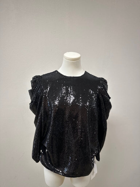Something Navy Black Sequin Puff Sleeve Top