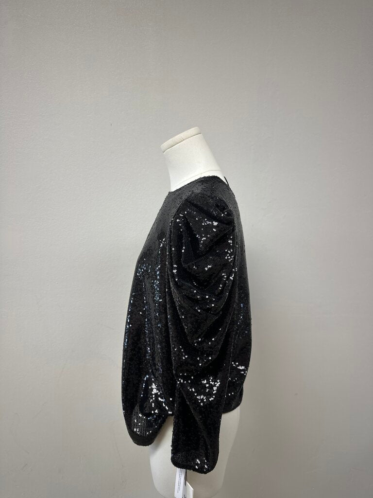 Something Navy Black Sequin Puff Sleeve Top