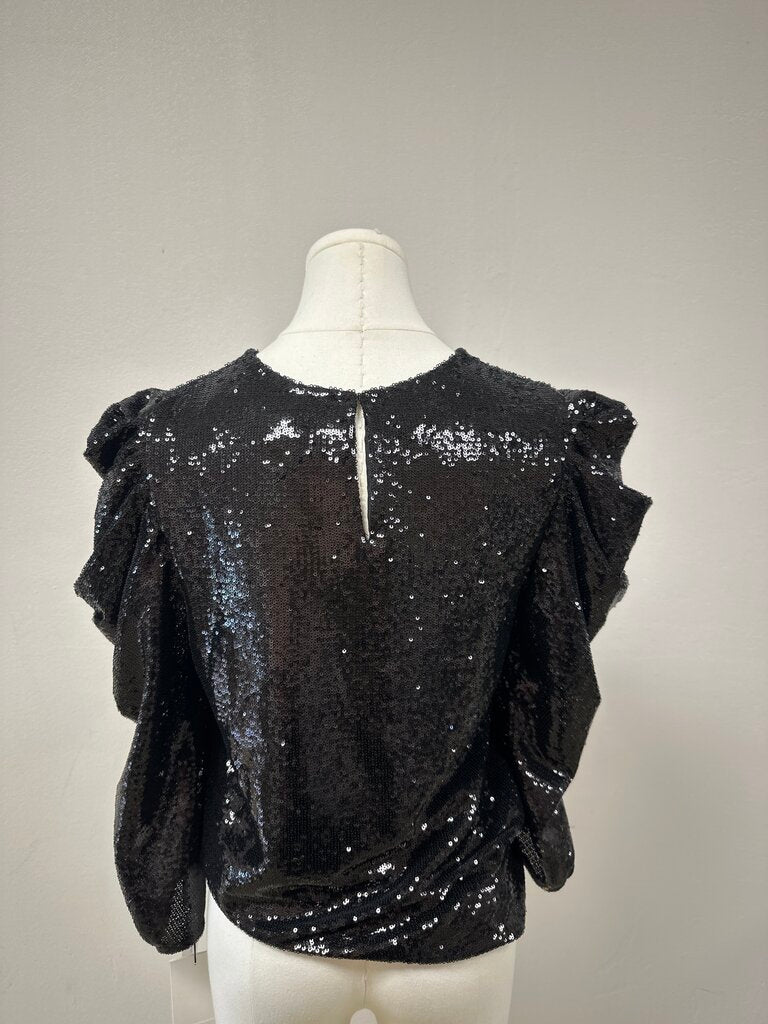 Something Navy Black Sequin Puff Sleeve Top