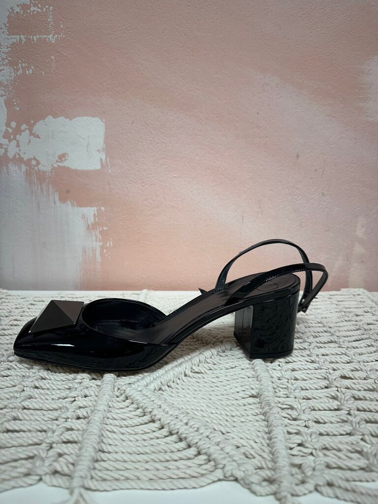 Valentino Black Patent Accent Stud Sandal