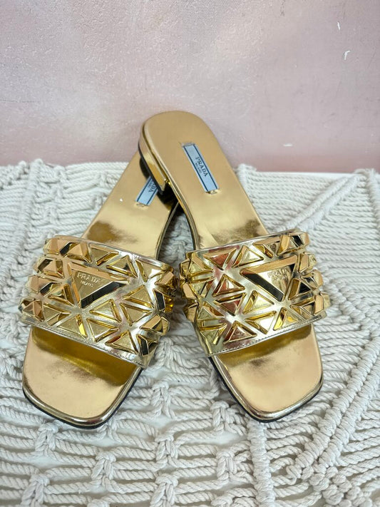 Prada Gold Studded Slide Sandal