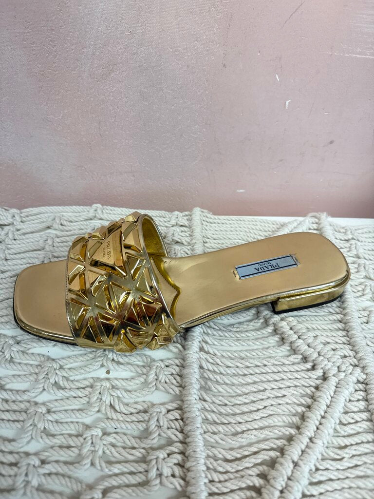 Prada Gold Studded Slide Sandal