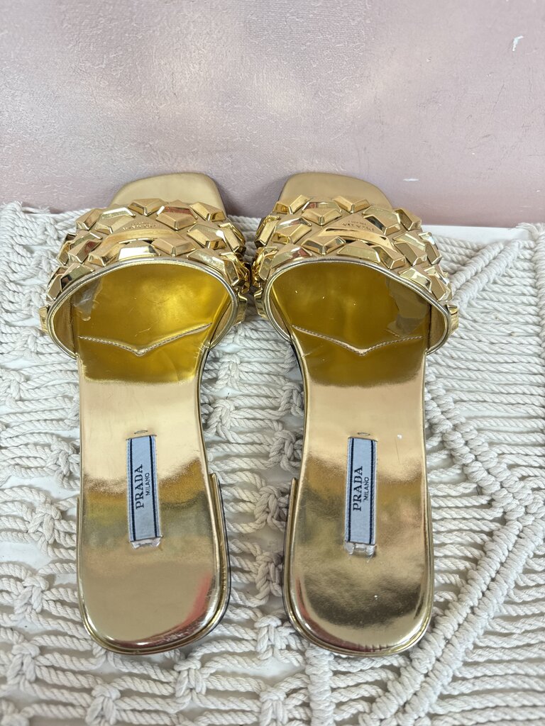 Prada Gold Studded Slide Sandal