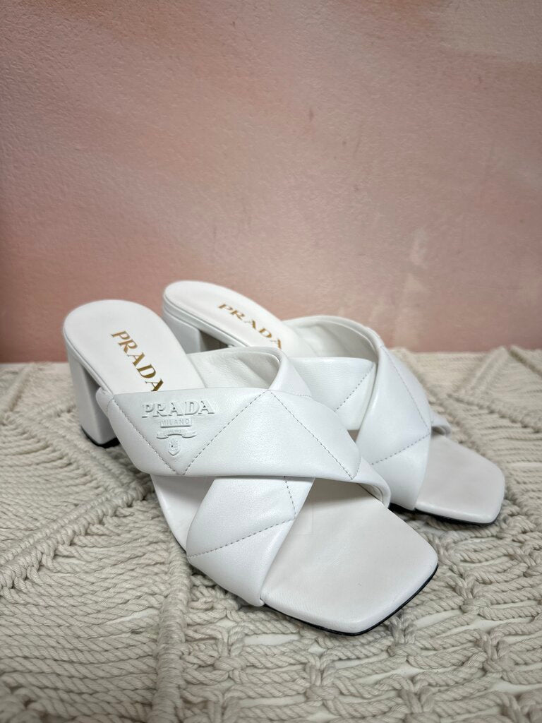 Prada White Quilted Puffy Sandal