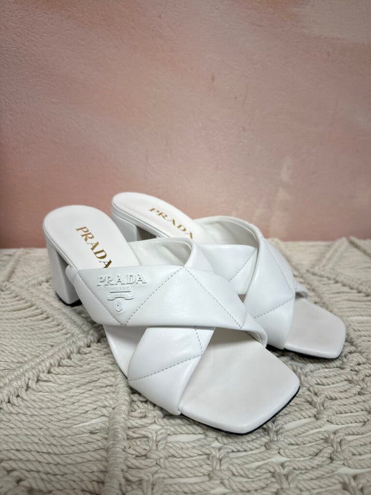 Prada White Quilted Puffy Sandal