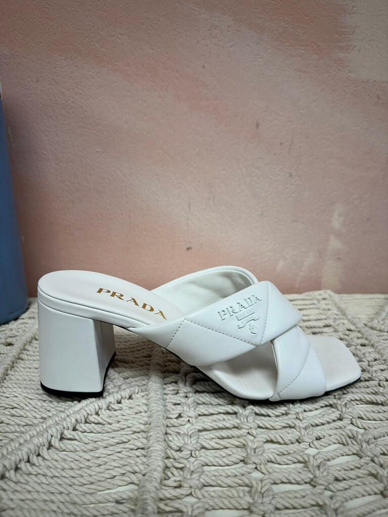 Prada White Quilted Puffy Sandal
