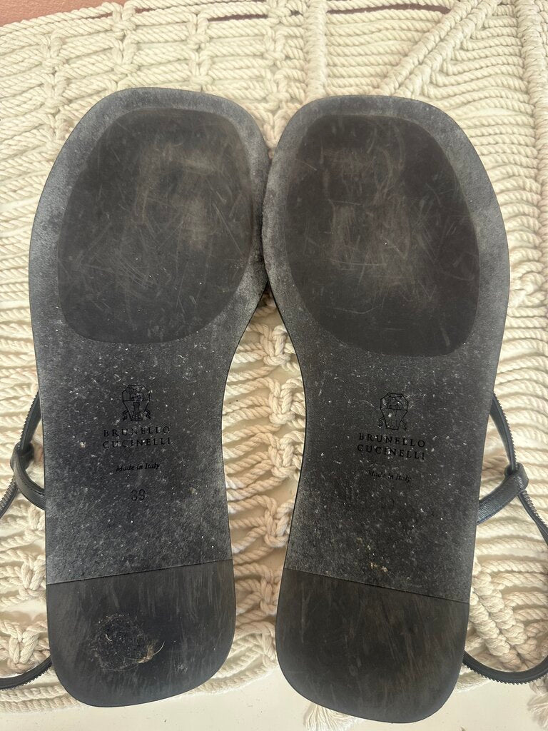 Brunello Cucinelli Black Thong Sandal