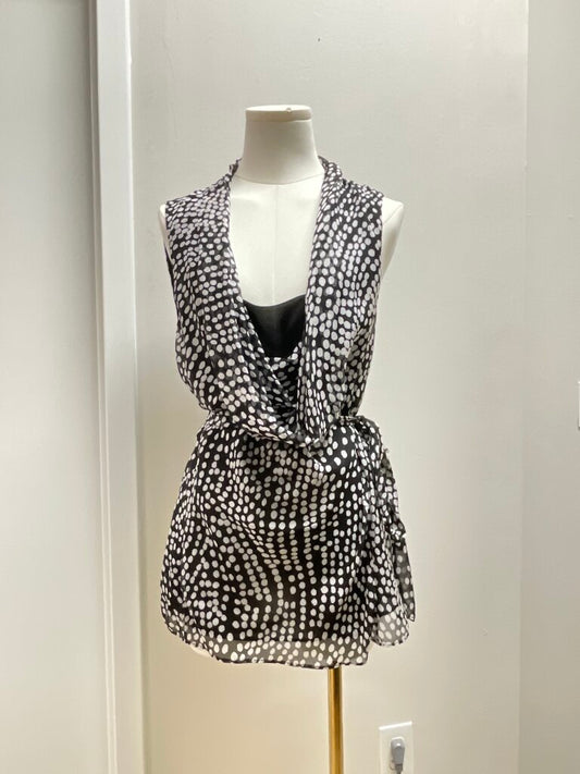 Lafayette 148 Black and White Polka Dot Cowl Neck Top NWT