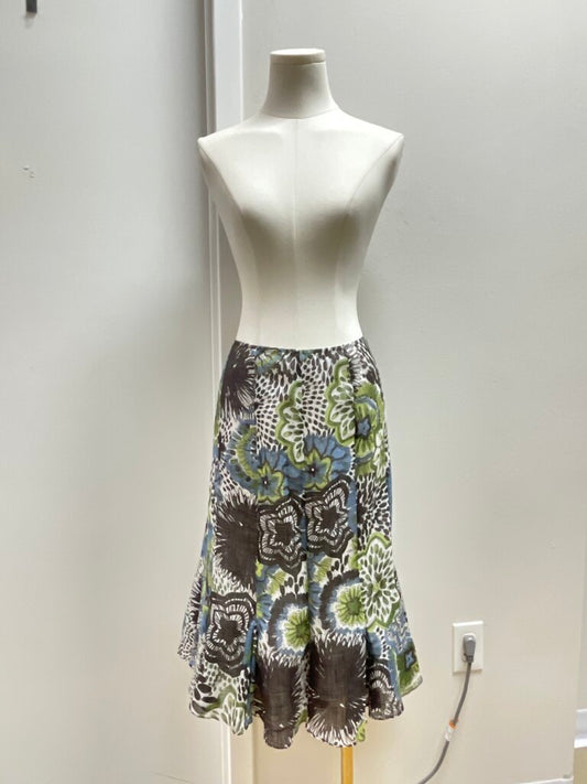 Lafayette 148 Blue Floral Linen Skirt NWT