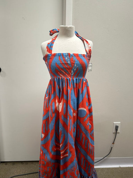 Sheridan French Blue and Red Smocked Maxi Dress