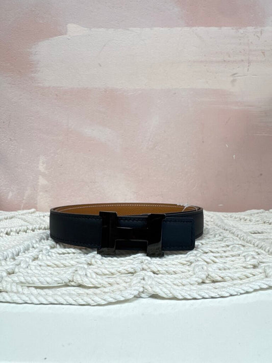 Hermes Noir and Gold Reversible Black Constance Buckle Belt