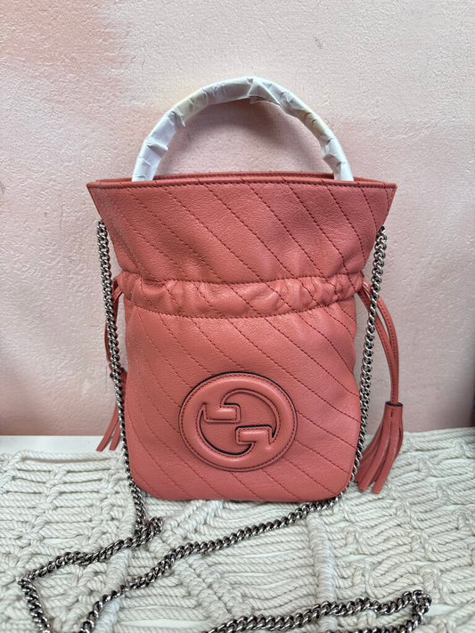 Gucci Pink Mini Blondie Diagonal Stitching Bucket Bag NWT