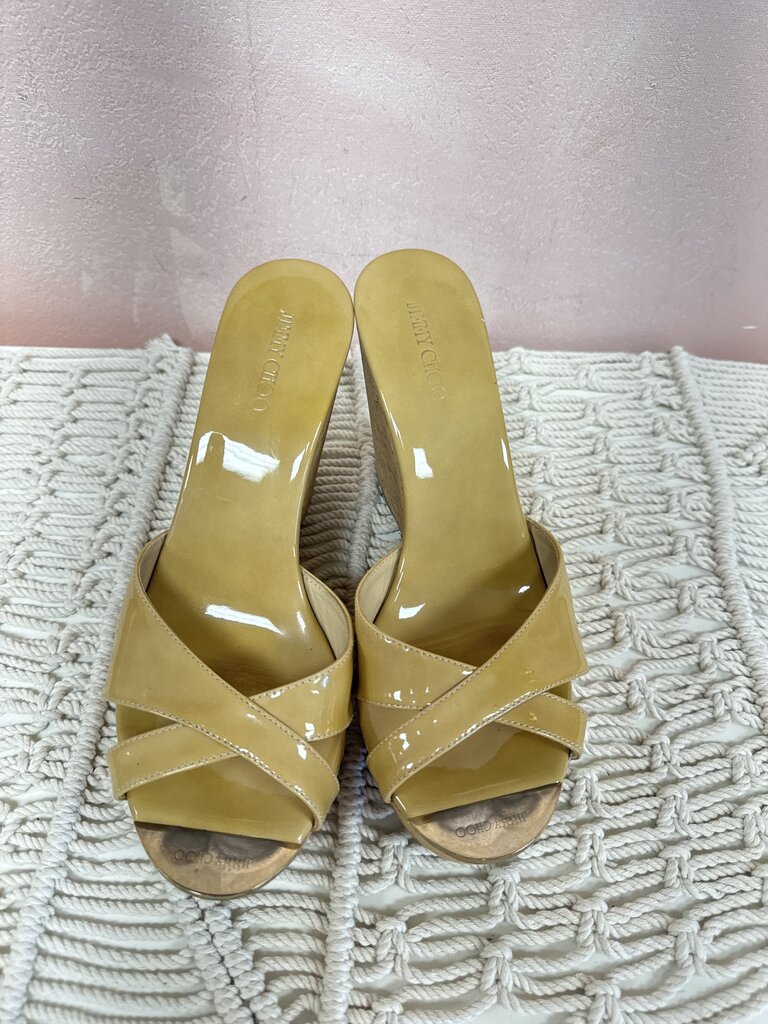 Jimmy Choo Tan Patent Cork Wedge