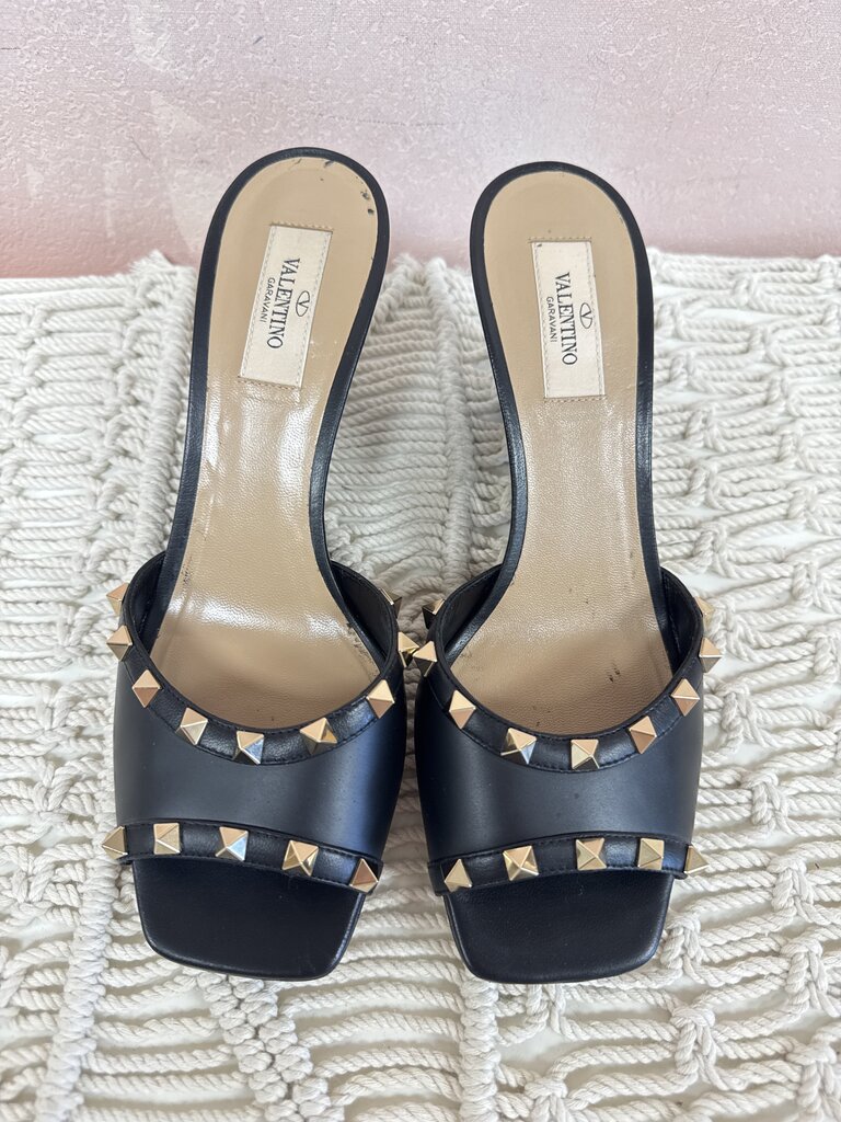 Valentino Black Rockstud Wedge Sandal