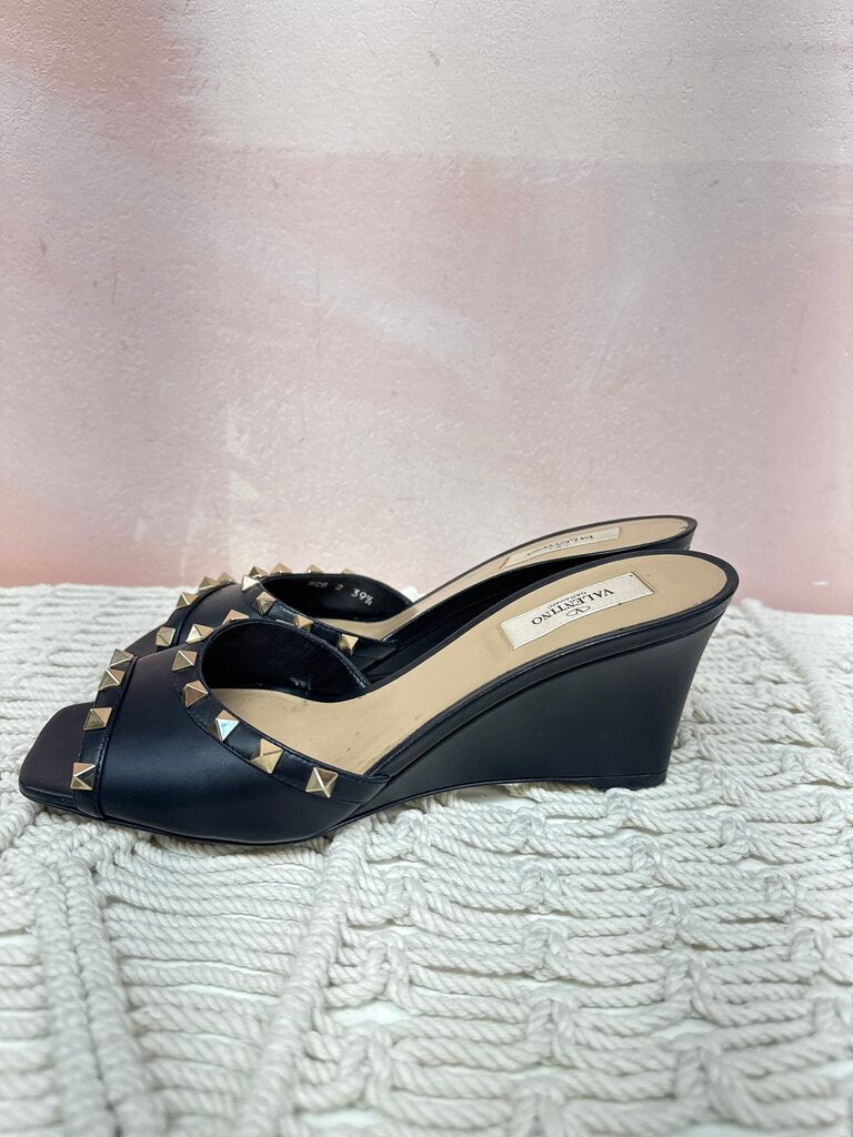 Valentino Black Rockstud Wedge Sandal