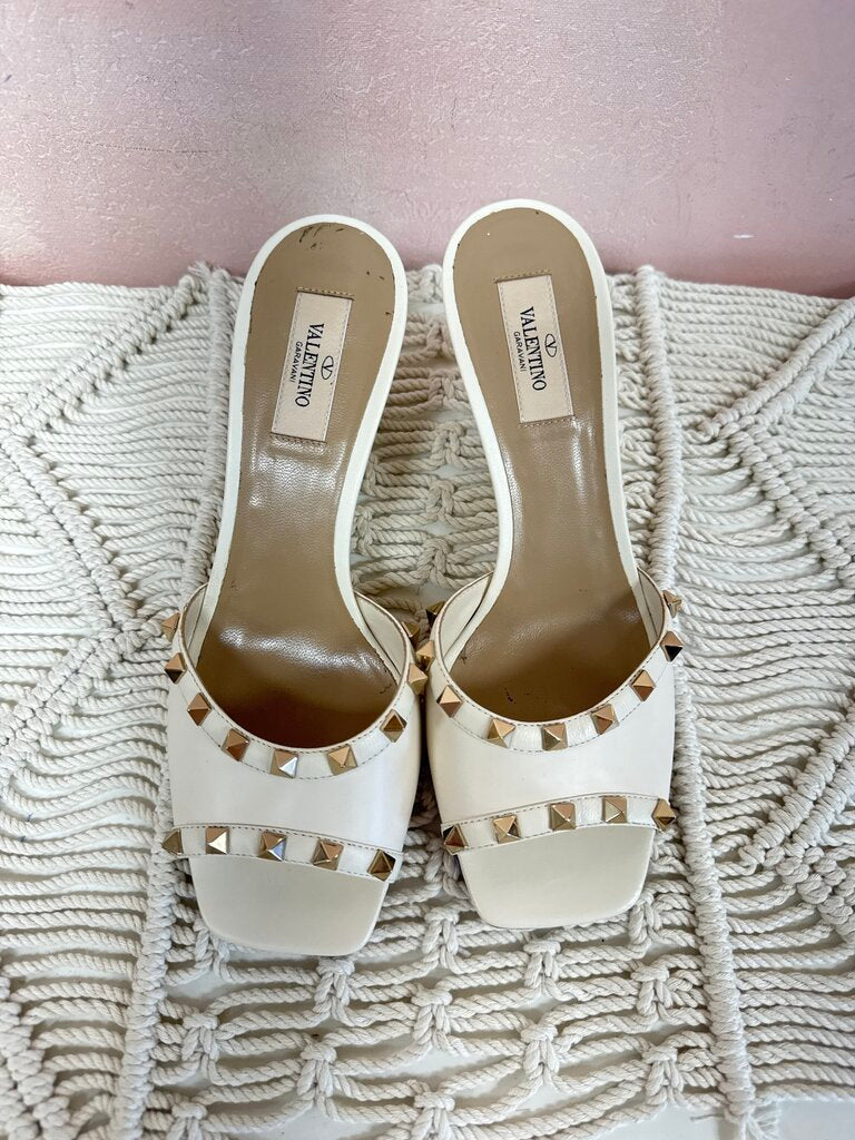 Valentino Cream Rockstud Wedge Sandal