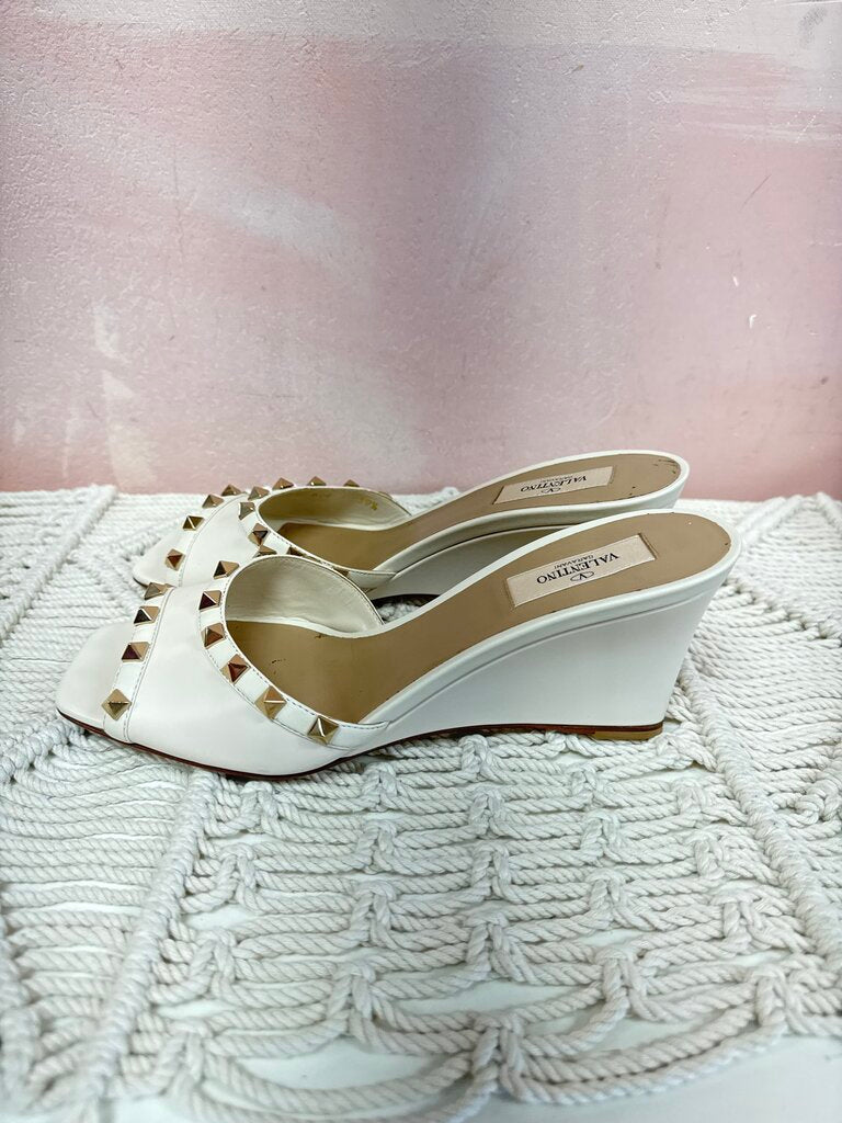 Valentino Cream Rockstud Wedge Sandal