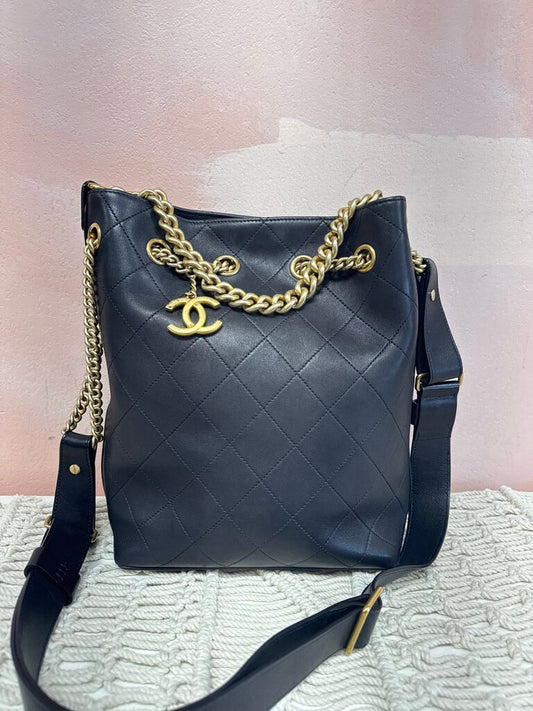 Chanel Black Quilted On My Shoulder Bucket Bag '16'17