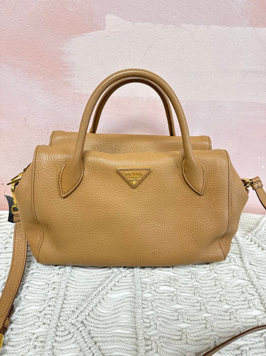 Prada Tan Vitello Daino Duffle Style Shoulder Bag