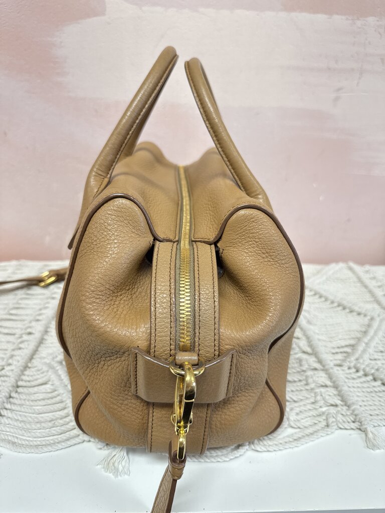 Prada Tan Vitello Daino Duffle Style Shoulder Bag