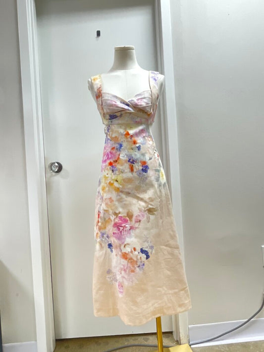 Zimmermann Pastel Floral Linen Cut Out Dress NWT
