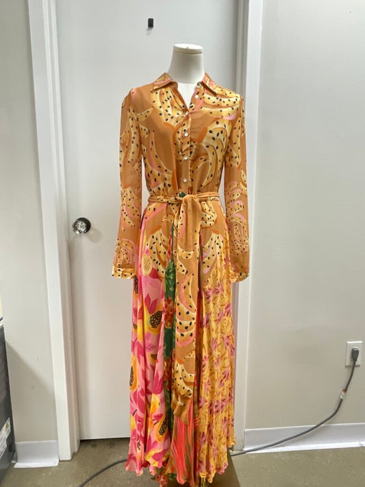 Farm Rio Banana Floral Button Up Maxi Dress