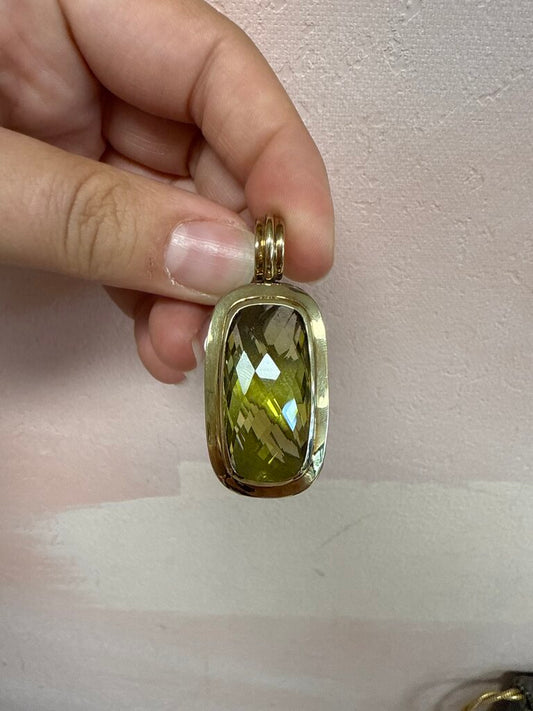 David Yurman Silver and 18k Peridot Elongated Albion Pendant