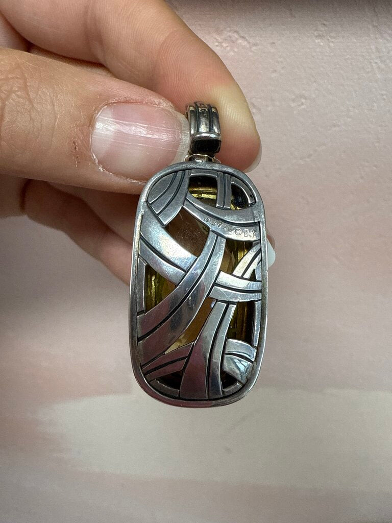 David Yurman Silver and 18k Peridot Elongated Albion Pendant