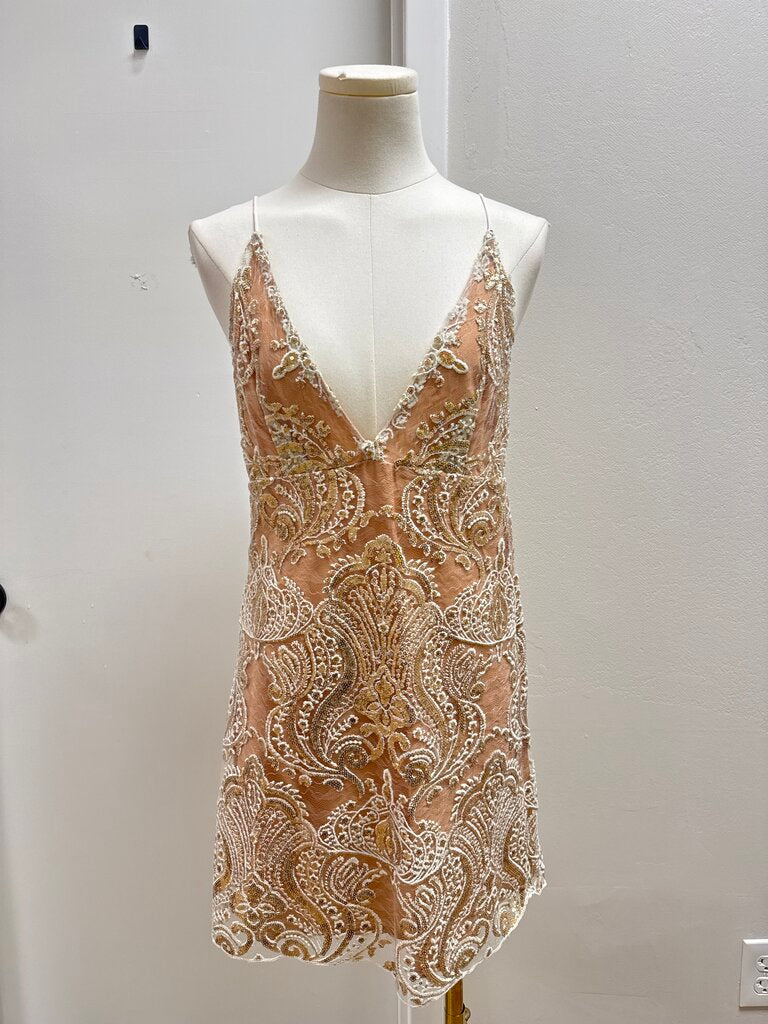 Free People Beige Sequin Slip Mini Dress NWT