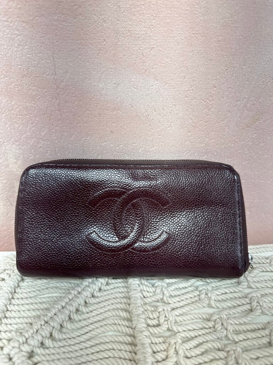 Chanel Maroon Vintage Zip Around Wallet '06-08