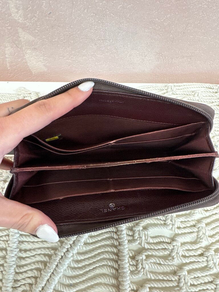 Chanel Maroon Vintage Zip Around Wallet '06-08