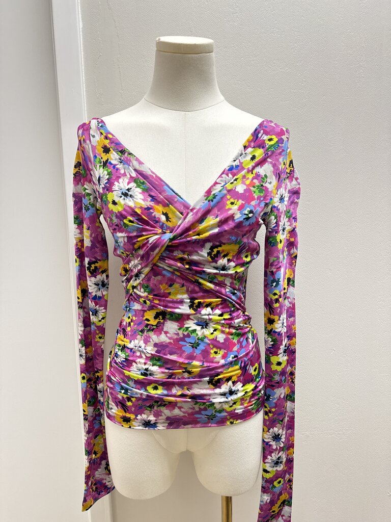 MSGM Purple Floral Wrap Top