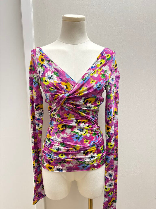 MSGM Purple Floral Wrap Top