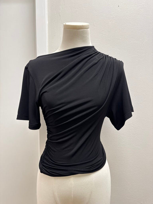 khy Black Ruched Crew Tee NWT