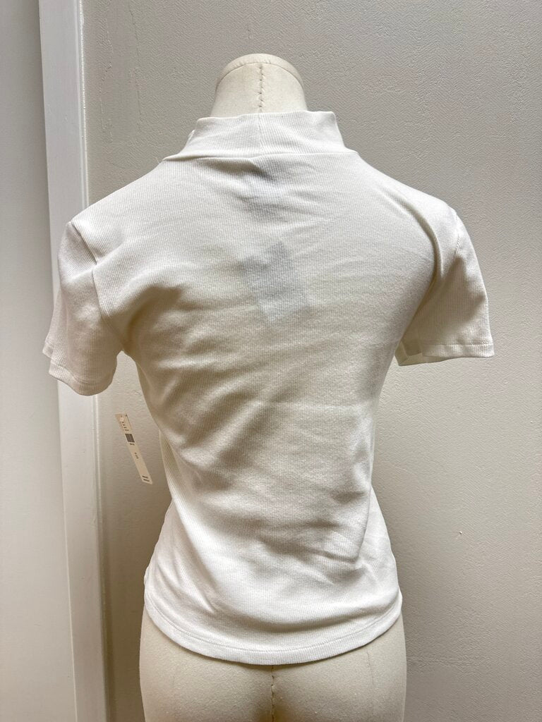 Maeve White Ribbed Mock Neck NWT