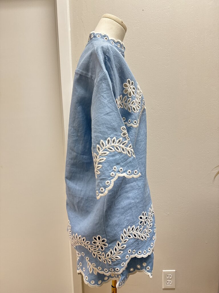 Zimmermann Slate Blue Linen Eyelet Shorts Set