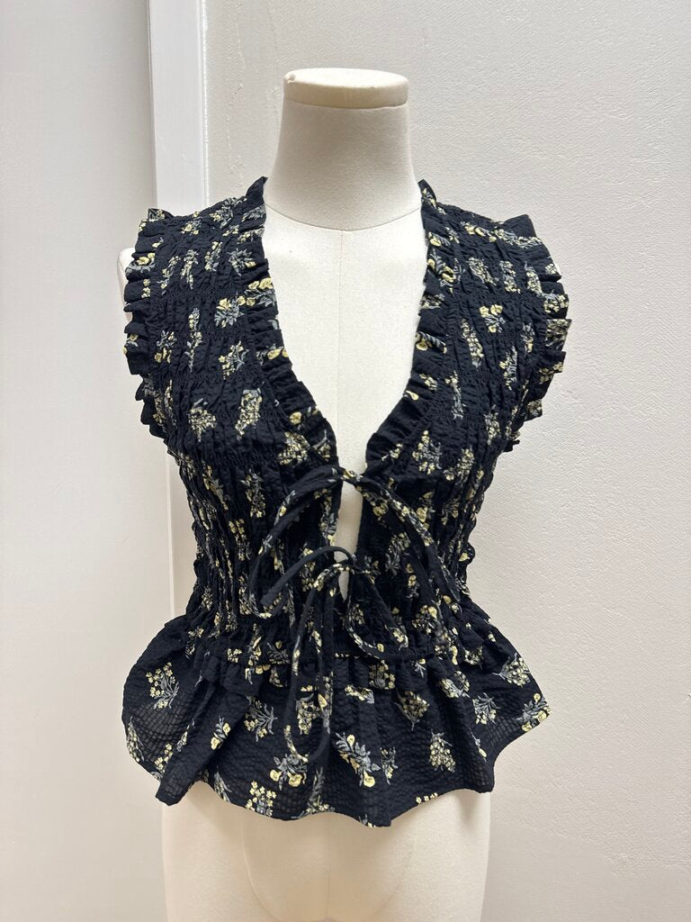 Rails Black Floral Smocked Top