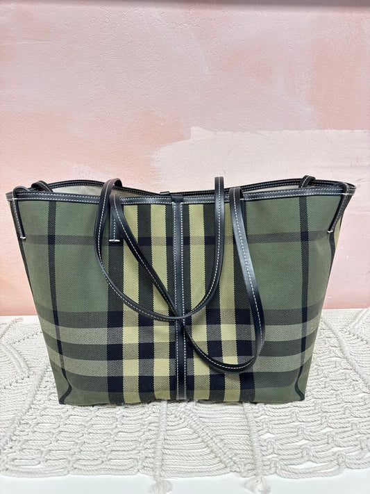 Burberry Green Plaid Large Tote