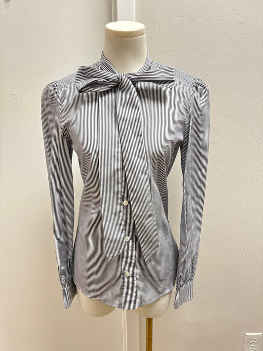 Dolce & Gabbana Blue Pinstripe Button Up Tie Front Blouse NWT