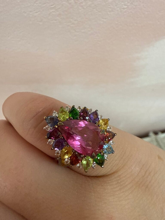 Rainbow Stone Pear Cut Ring