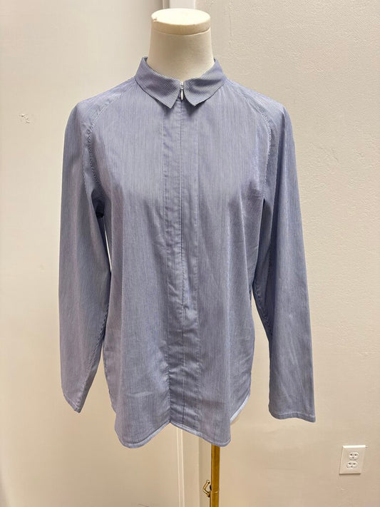Theory Blue Striped 1/2 Zip Top
