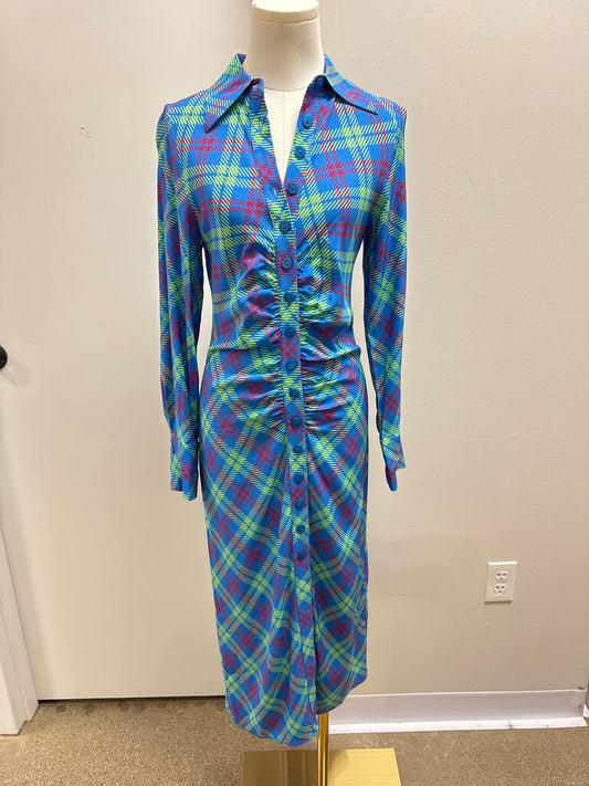 Kitri Blue Plaid Ruched Shirt Dress NWT