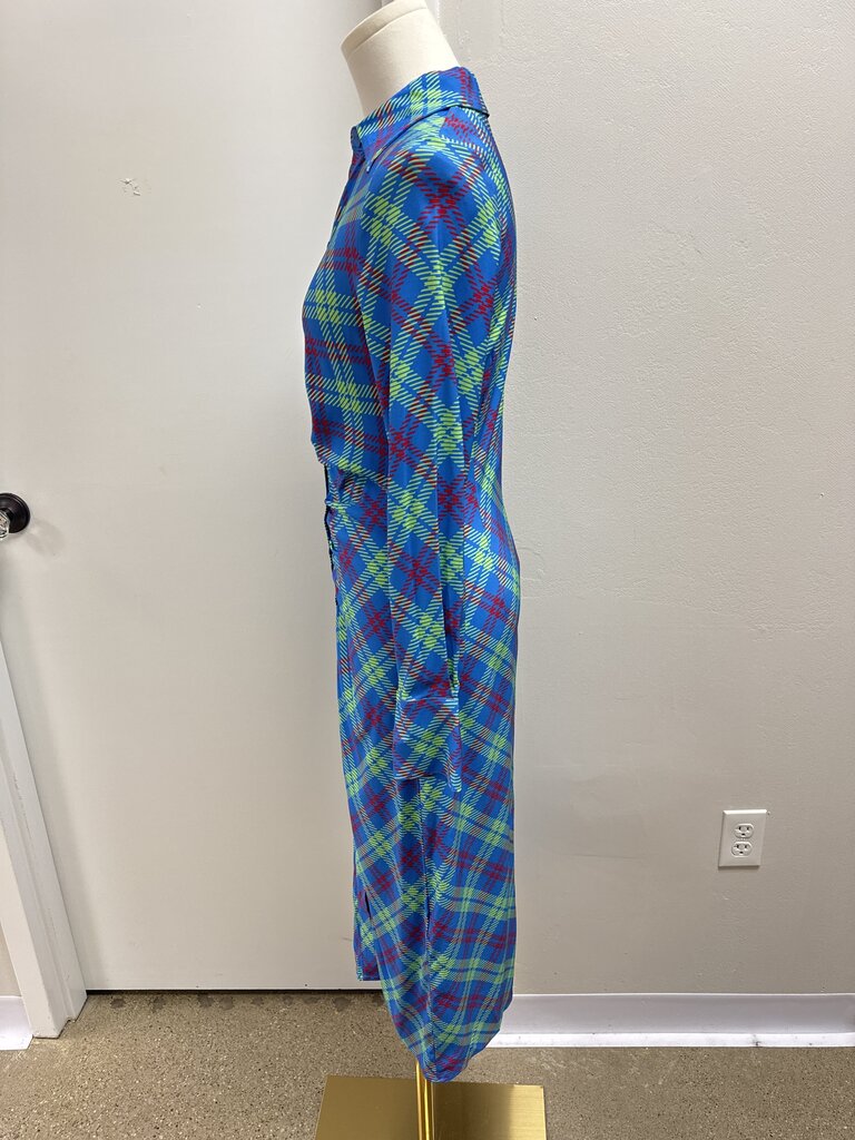 Kitri Blue Plaid Ruched Shirt Dress NWT
