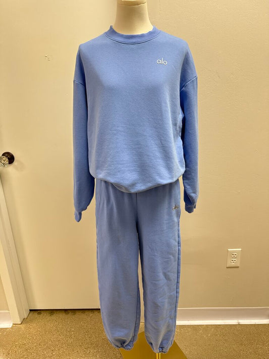 Alo Cornflower Blue Sweatshirt and Sweatpants Set
