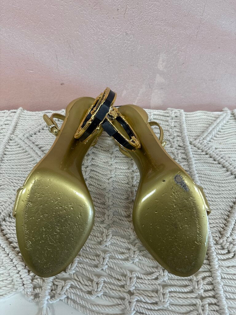 Dolce & Gabbana Gold Logo Mordore Baroque Heels