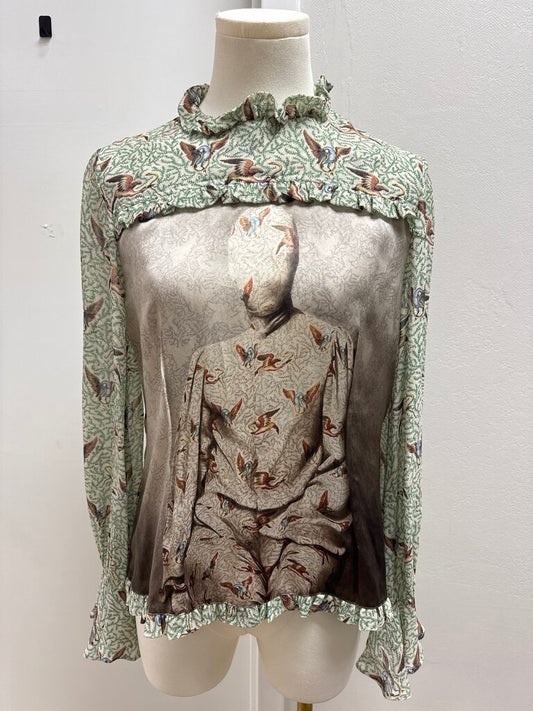 Undercover Green Silk Graphic Blouse