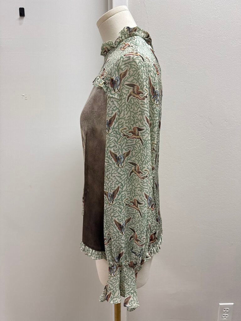 Undercover Green Silk Graphic Blouse