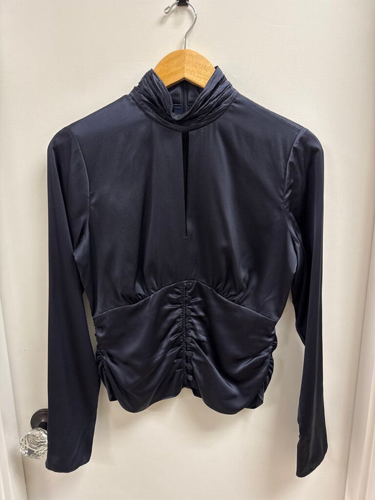 Frame Navy Mock Neck Silk Blouse