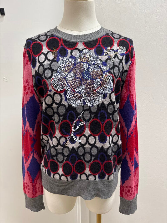 Libertine. Grey Multi Print Crystal Sweater
