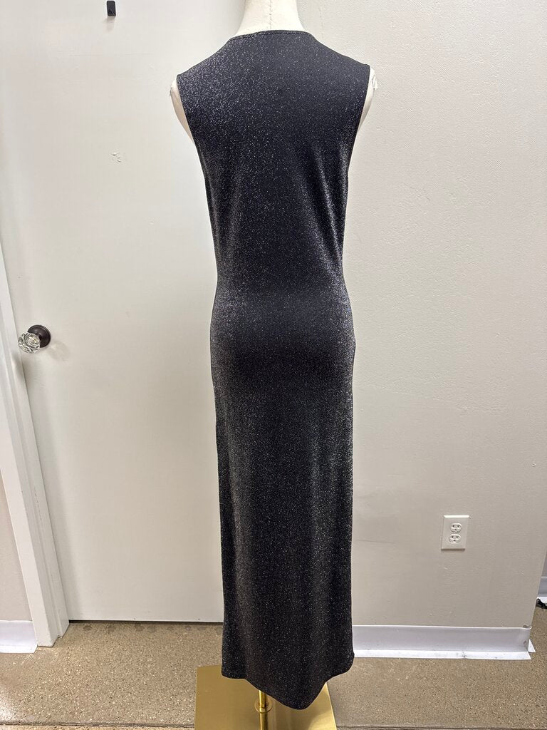 Reformation Black Metallic Jersey Midi Dress